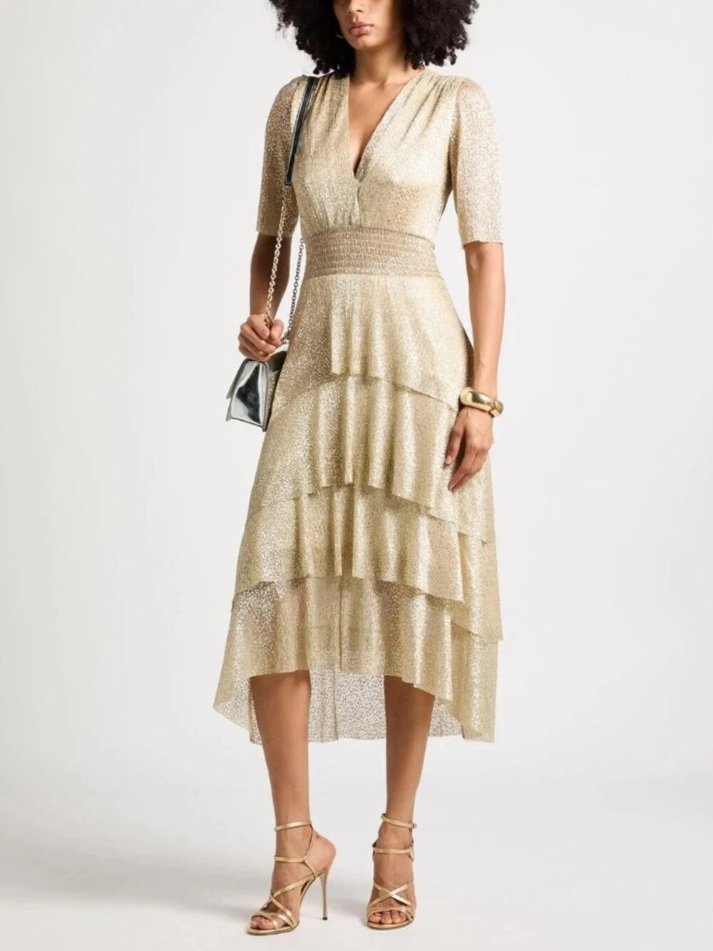 Maje Gold Full Lame Metallic Shimmer Dress